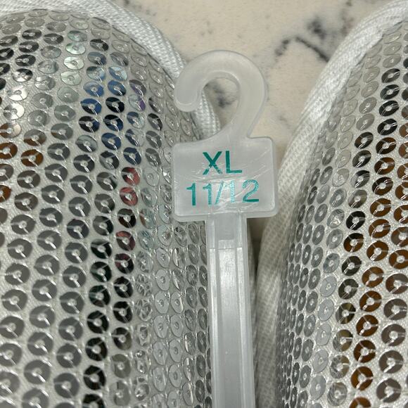 Women's Rae Silver White Sequin Scuff Faux Fur Slippers - Auden Size XL - 11/12 - Picture 6 of 7